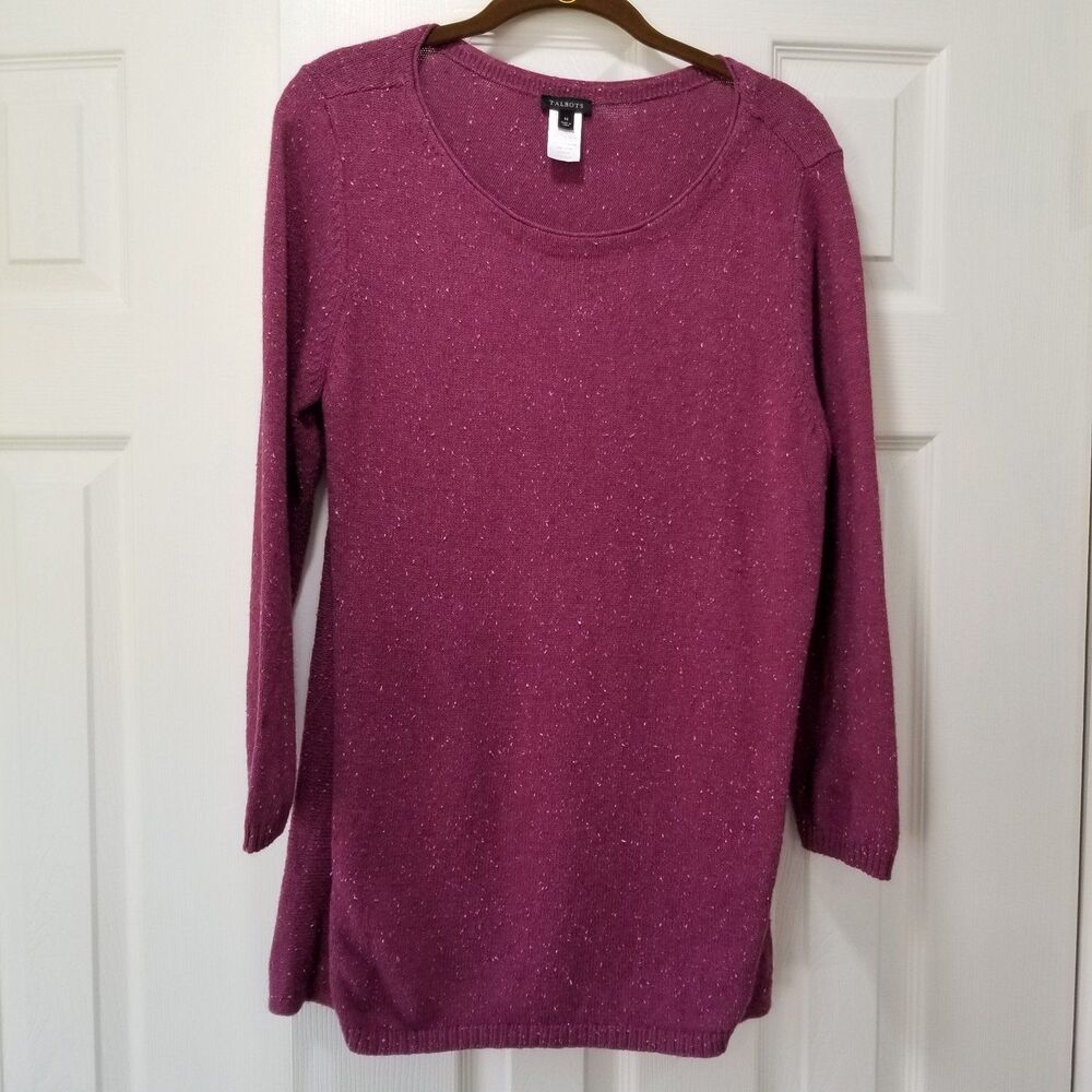 Talbots pullover cotton blend sweater sparkly size m vintage raspberry